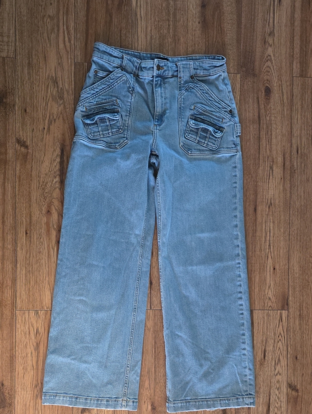 The Kooples Patch-Pocket Flare Wide Leg Carpenter Jeans Blue Denim